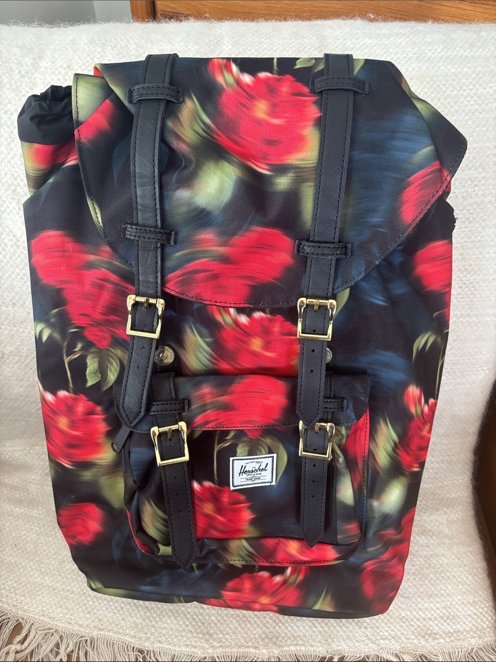 Herschel Supply Company Black Backpack with Red Floral Print